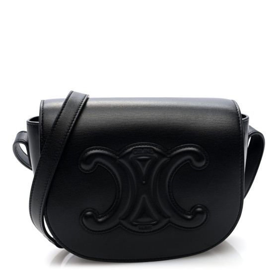 CELINE Smooth Calfskin Cuir Triomphe Folco Crossbody Bag Black