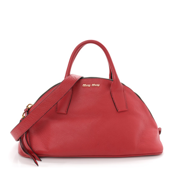 miu miu★SALE★MF4964 MIU MIU Goatskin Madras Bauletto Top Handle Tote Red 1669311