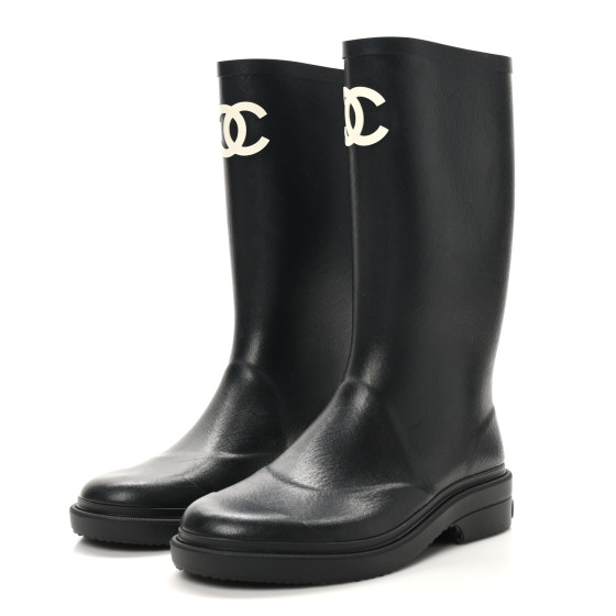 CHANEL Caoutchouk CC High Boots 39 Black 1668914 | FASHIONPHILE