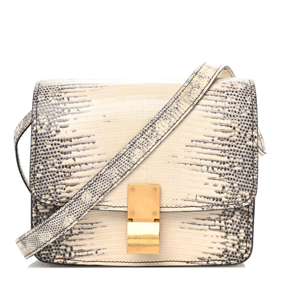 CELINE Lizard Small Classic Box Flap Bag Natural