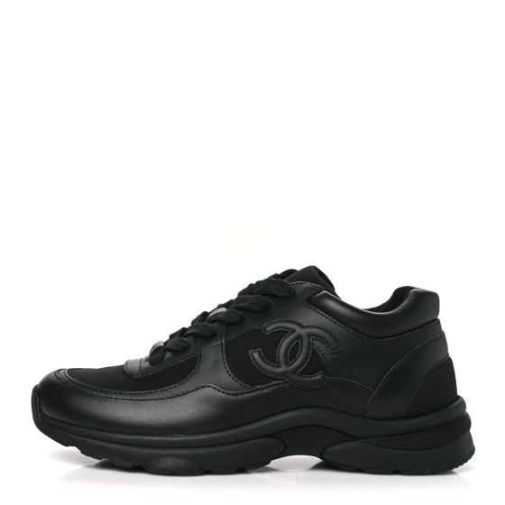 靴 CHANEL 38 CHANEL Lambskin Fabric CC Uniform Sneakers 38 Black 1671063