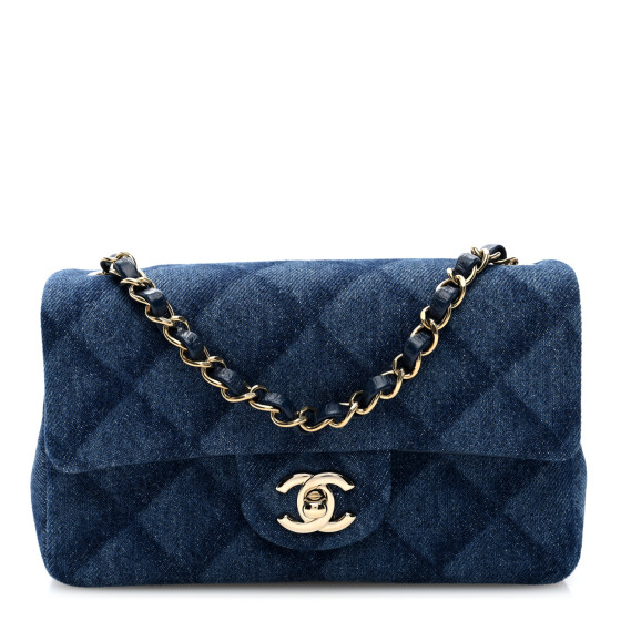 【CHANEL】Quilted Mini Rectangular denim Caviar★ショルダー CHANEL Denim Quilted Mini Rectangular Flap Dark Blue 1636478