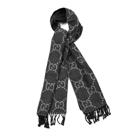 Gucci★素敵！Unisex Black Wool GRG Web Hopkins Long Scarf GG jacquard scarf in black - Gucci | Mytheresa