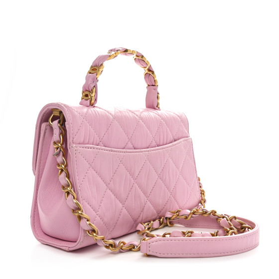 ★憧れのミニマト★【CHANEL】綺麗 ライトピンク 20cm CHANEL Crumpled Lambskin Quilted Mini CC Links Top Handle