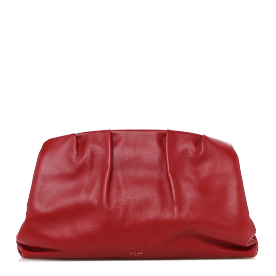 CELINE Calfskin Pleated French Lock Clutch Red