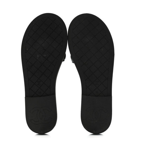 CHANEL Lambskin Quilted Textured CC Mules Sandals 39 Black