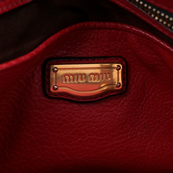 miu miu★SALE★MF4982 MIU MIU Goatskin Madras Bauletto Top Handle Tote Red 1669311