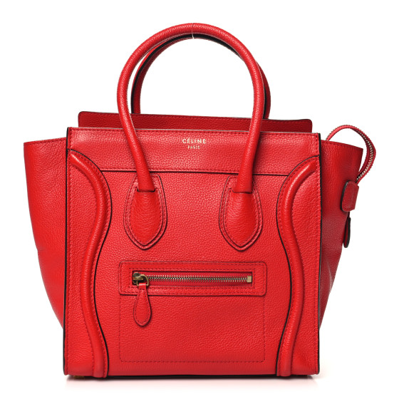 CELINE Drummed Calfskin Micro Luggage Red