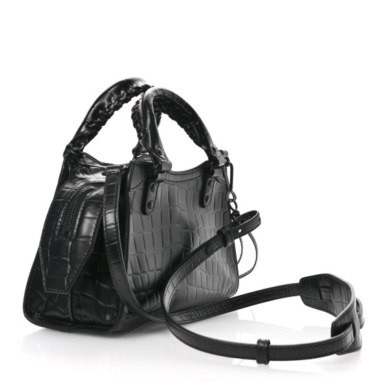 BALENCIAGA Semi Shiny Calfskin Crocodile Embossed Neo