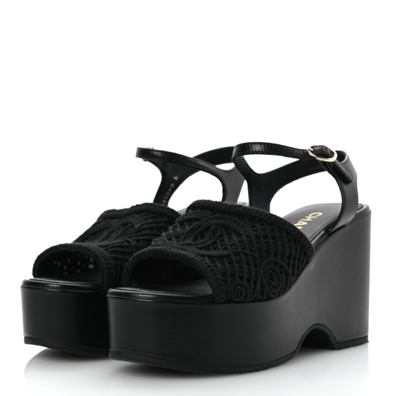 CHANEL Lambskin CC Platform Sandals 37 Black 1678313