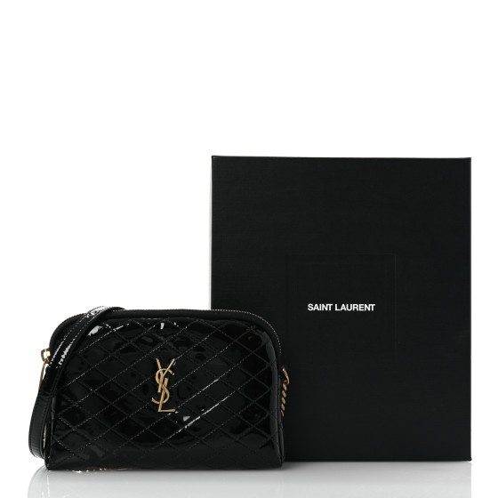 SAINT LAURENT Lambskin Quilted Gaby Zipped Pouch Black