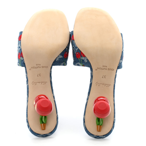 LOUIS VUITTON LV X TM Monogram Denim Cerises Lily Mules 37