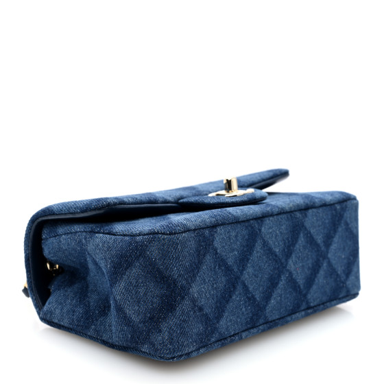 CHANEL Printed Denim Quilted Mini Rectangular Flap Dark Blue