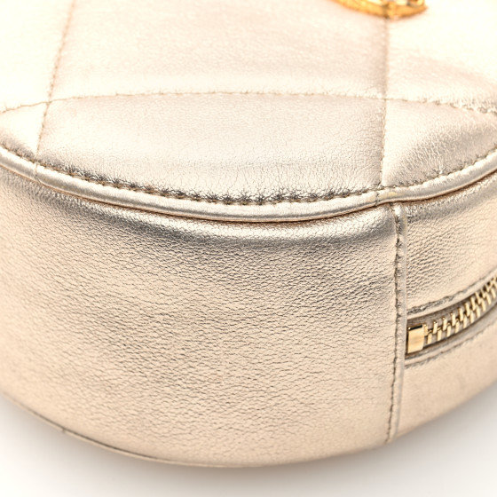 CHANEL Metallic Lambskin Quilted Chanel 19 Round Clutch With