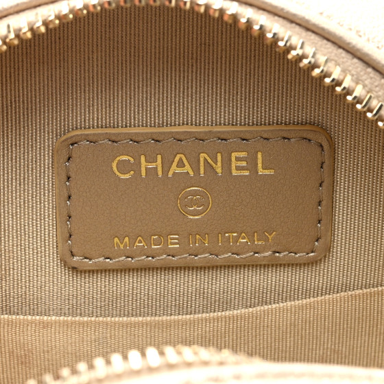 CHANEL Metallic Lambskin Quilted Chanel 19 Round Clutch With