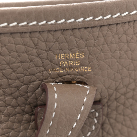 HERMES Taurillon Clemence Amazone Evelyne TPM Etoupe Bleu