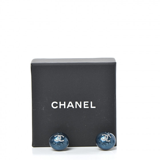 CHANEL Resin Crystal CC La Pausa Earrings Navy Gold 530555