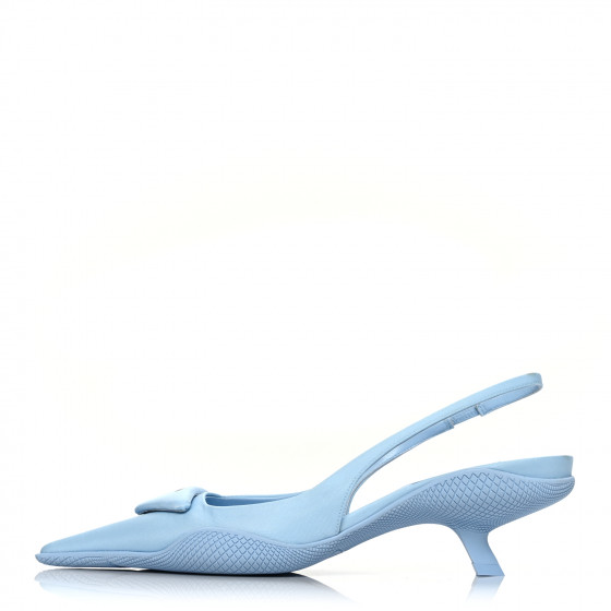 PRADA Spazzolato Triangle Logo Pointed Toe 45mm Slingback Pumps 37.5 Cielo