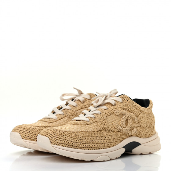 chanel braided raffia sneakers