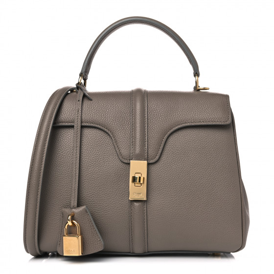 CELINE Grained Calfskin Small 16 Top Handle Bag Pebble
