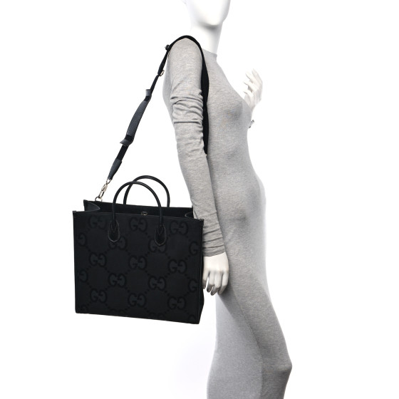 GUCCI Monogram Jumbo GG Textured Dollar Calfskin Tote Bag