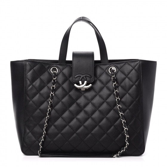 希少 ◆◆CHANEL SHOPPING CENTER◆◆ CHANEL Caviar Quilted Large CC Box Shopping Tote Black