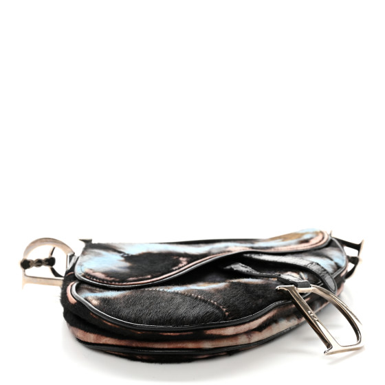 CHRISTIAN DIOR Pony Hair Saddle Bag Blue Brown 1411673