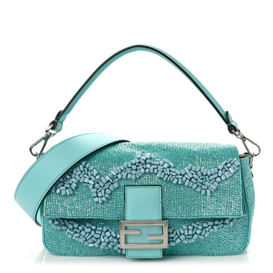 【関税&送料込】Fendi Celeste Seta Strato Superiore In Tulle FENDI Rolling Stone Vitello Seta Bead Embroidered Re-Edition