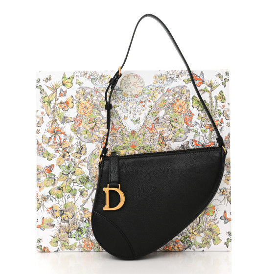 CHRISTIAN DIOR Goatskin Saddle Rodeo Pouch Black 1411731