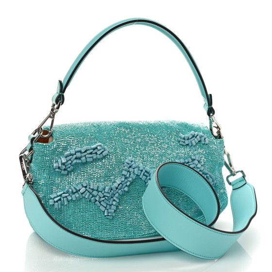 【関税&送料込】Fendi Celeste Seta Strato Superiore In Tulle FENDI Rolling Stone Vitello Seta Bead Embroidered Re-Edition
