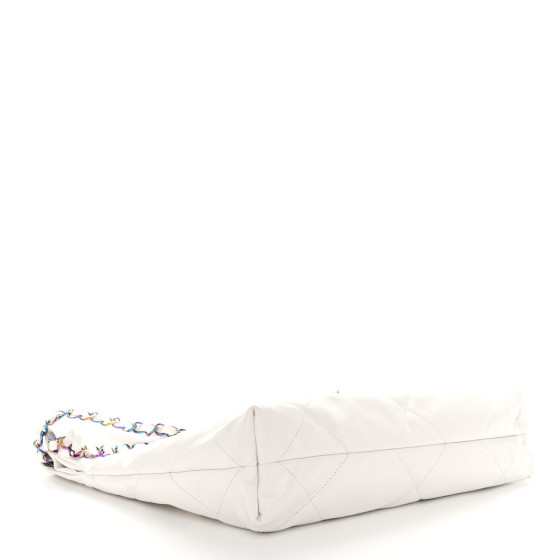 CHANEL Shiny Calfskin Quilted Small Rainbow Chanel 22 White