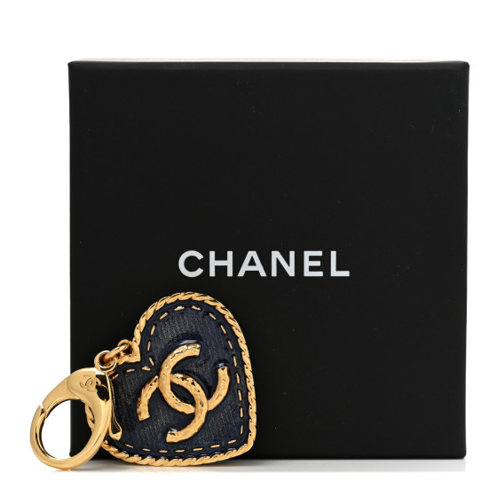 CHANEL チャーム CHANEL Metal Enamel CC Denim Heart Bag Charm Gold Blue