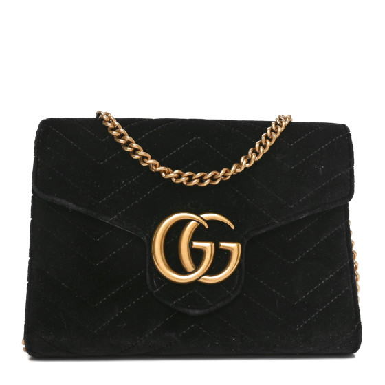 GUCCI Velvet Matelasse GG Marmont Chain Wallet Black
