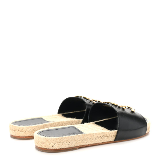 CHANEL Patent Calfskin Crystal CC Espadrille Slip On Sandals