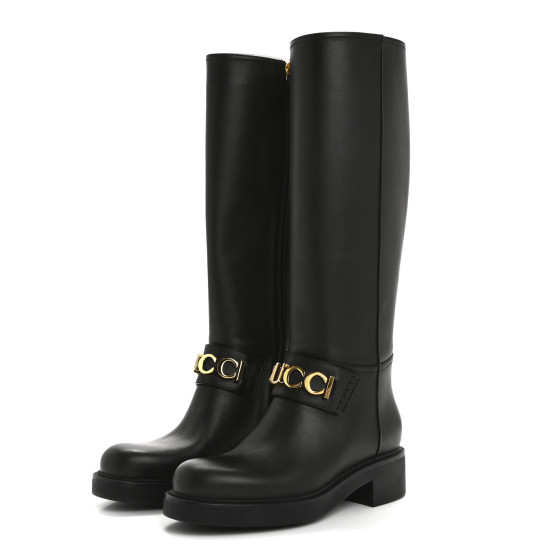 GUCCI Calfskin Over The Knee Boots 37 Black 1686306