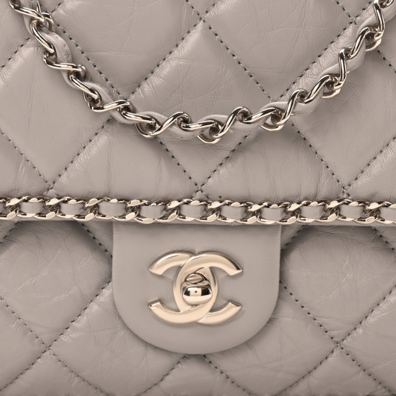 CHANEL Crumpled Calfskin Medium Chain All Over Flap Grey
