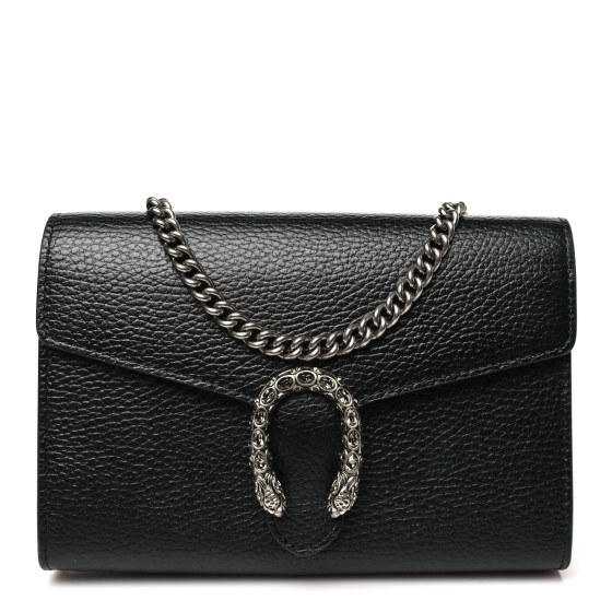 GUCCI Calfskin Mini Dionysus Chain Wallet Black