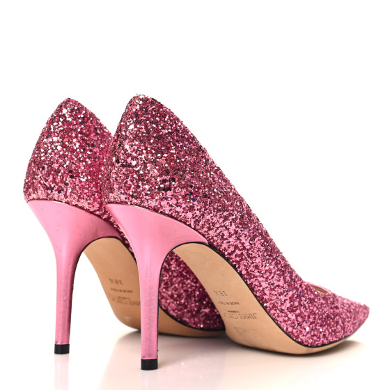 JIMMY CHOO Glitter Pointy Toe Romy 85 Pumps 38.5 Pink