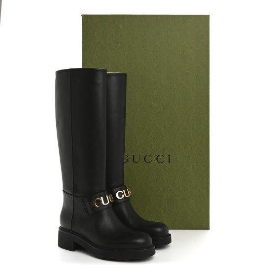 GUCCI Calfskin Over The Knee Boots 37 Black 1686306