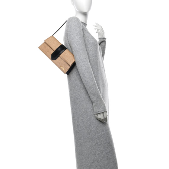 JACQUEMUS Raffia Smooth Calfskin Le Bambino Long Natural Black