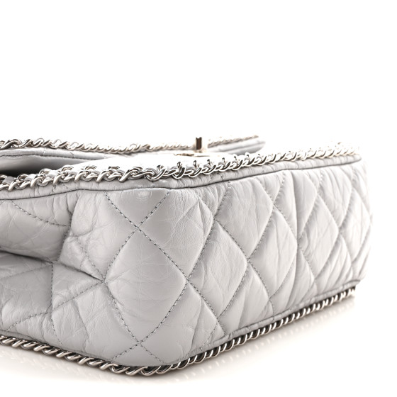 CHANEL Crumpled Calfskin Medium Chain All Over Flap Grey