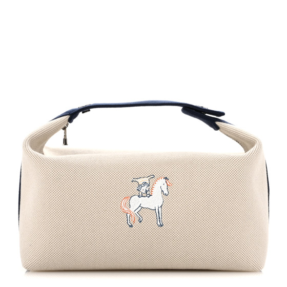 HERMES Canvas Large Bride-A-Brac Cabriole Case Gris Perle