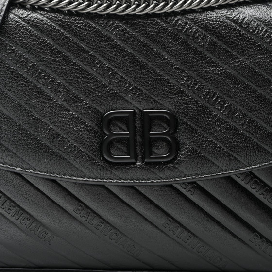 BALENCIAGA Shiny Goatskin Logo Embossed Monochrome M BB