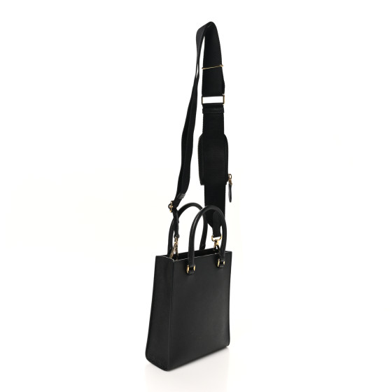 PRADA Saffiano Lux Embossed Logo Mini Shoulder Bag Black