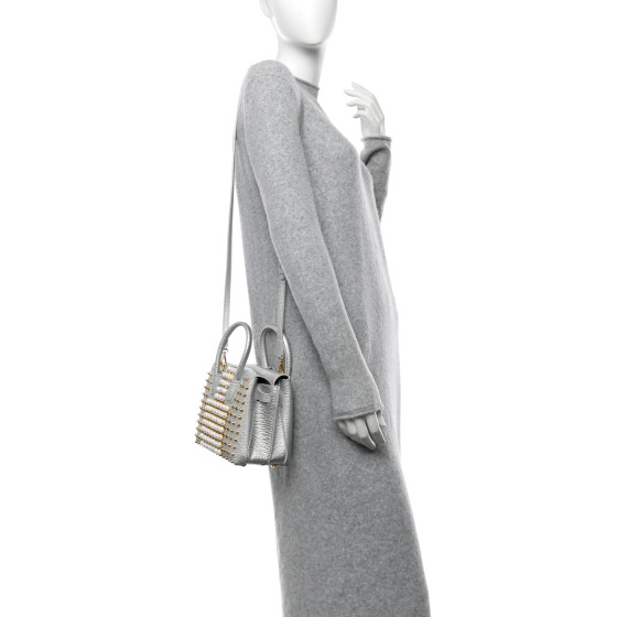 MCM Calfskin Pearls Studded Mini Milla Tote White Flake