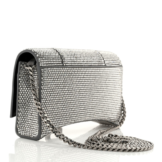 BALENCIAGA Strass Suede Hourglass Chain Bag Smoke Grey