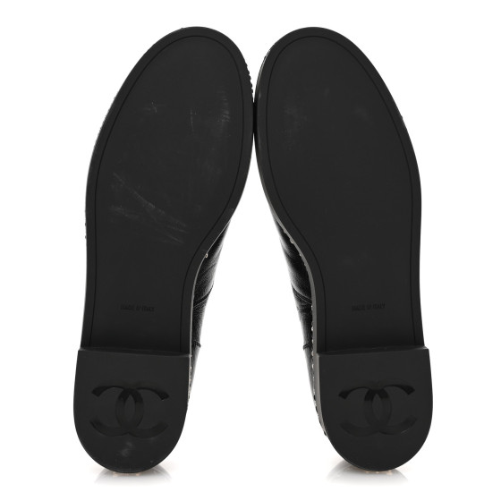 CHANEL Shiny Crumpled Lambskin CC Lace Up Oxfords 41 Black