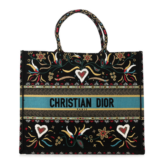 CHRISTIAN DIOR Canvas Embroidered Large Flowers Heart Book