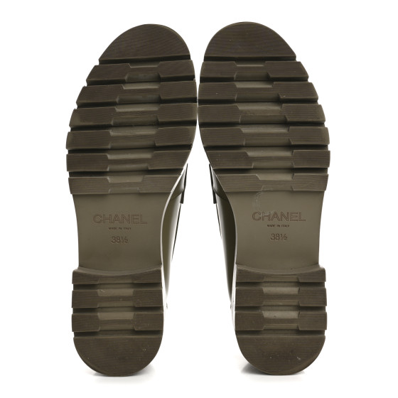 CHANEL Calfskin Metal CC Loafers 38.5 Khaki 1683887