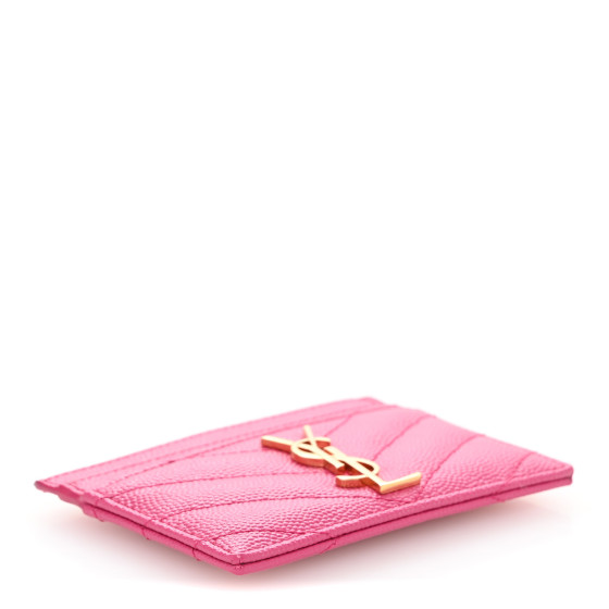 ★Saint Laurent★ Monogram Matelasse Card Holder Barley Pink SAINT LAURENT Monogramme quilted textured-leather cardholder